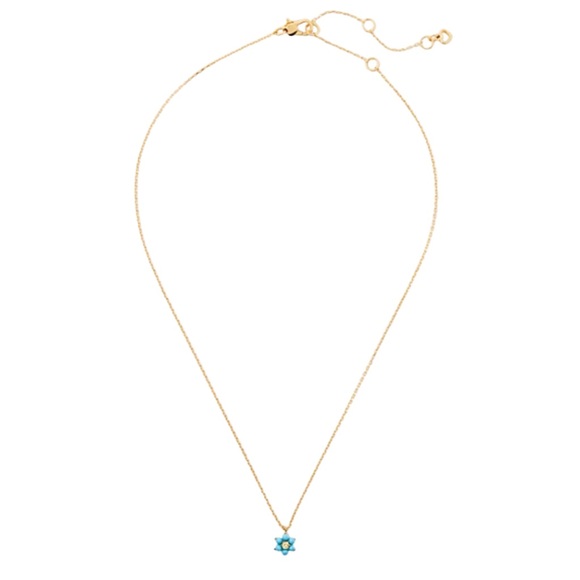 KATE SPADE • Gold Myosotis Flower Turquoise Pendant Necklace - Picture 3 of 4